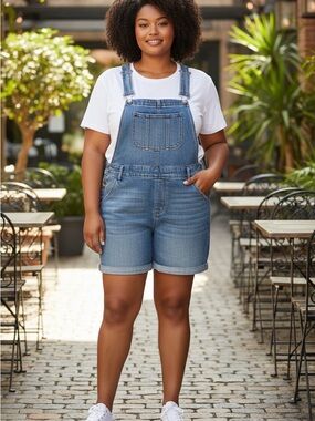 torrid Blue Denim Short Overalls with Bib Pocket